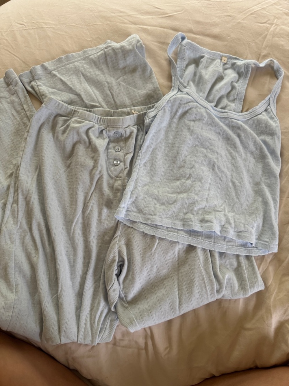 Form by Sami Clarke light blue pointelle loungewear set size small